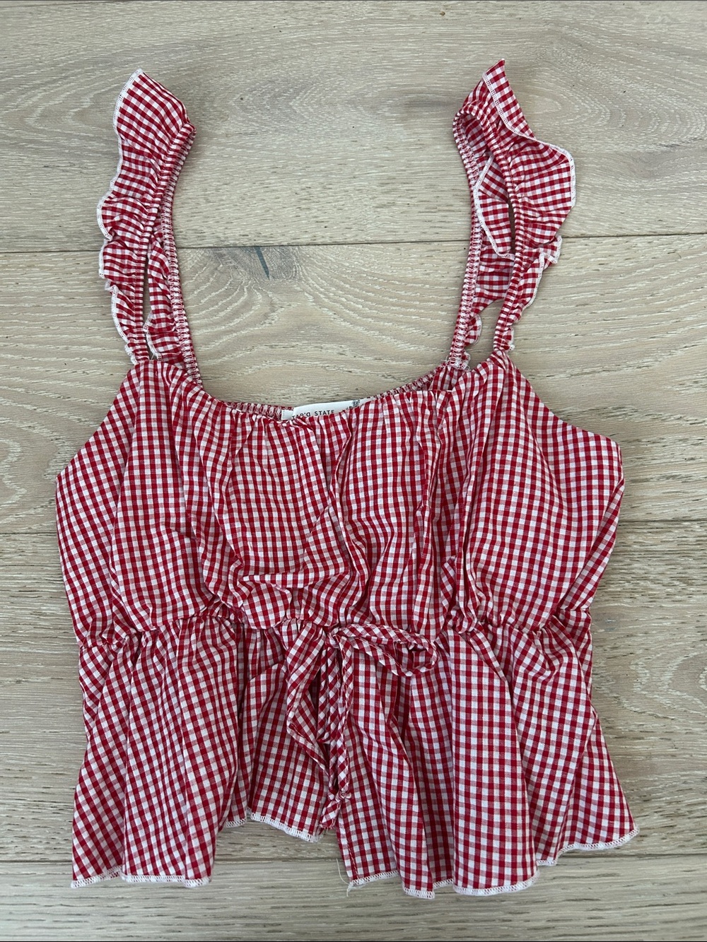 Altar'd State Red Gingham Ruffle-Strap Tie-Waist Tank